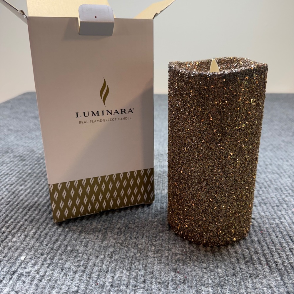 Luminara LED Flame Effect Candle 7in Chocolate Glitter Remote Battery Flameless